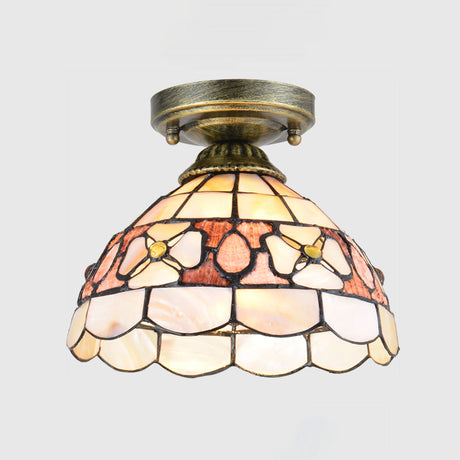 Tiffany Beige/Pink/Orange Shell Mini Flush Light Fixture - Natural Decorative Ceiling Lamp