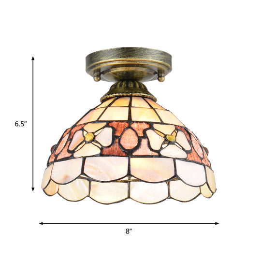 Tiffany Beige/Pink/Orange Shell Mini Flush Light Fixture - Natural Decorative Ceiling Lamp