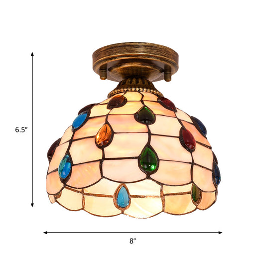Tiffany Single-Bulb Shell Bowl Ceiling Lamp - Handmade Blue/Light Blue/Beige Flush Mount With