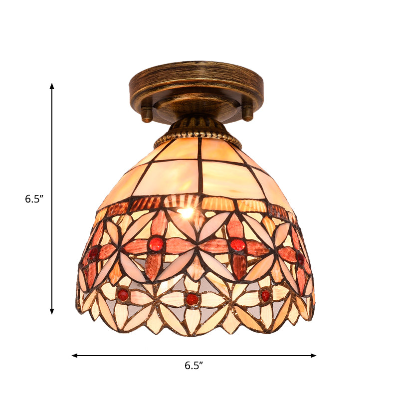 Tiffany Floral Bell Ceiling Light Fixture In Beige/Red - White/Pink For Living Room