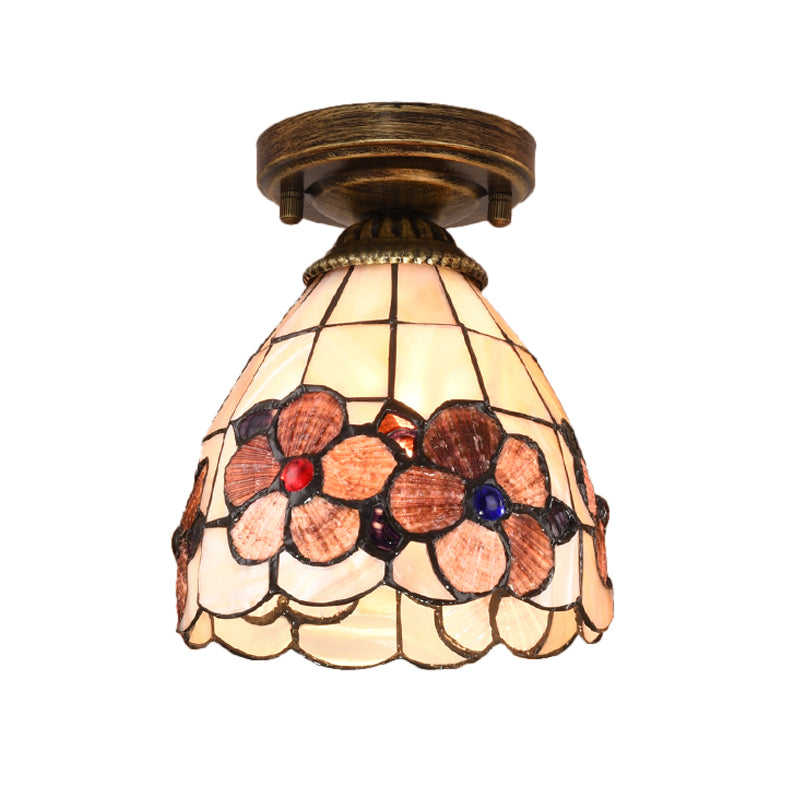 Tiffany Floral Bell Ceiling Light Fixture In Beige/Red - White/Pink For Living Room