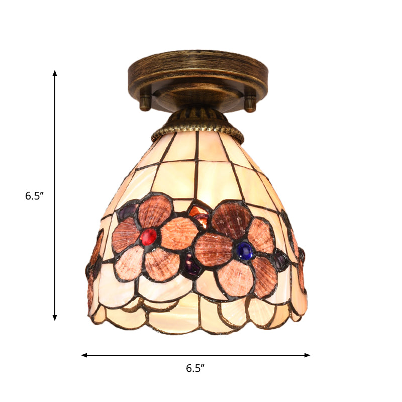 Tiffany Floral Bell Ceiling Light Fixture In Beige/Red-White/Pink For Living Room