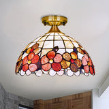 Brass Flushmount Tiffany Flower-Edge Shell Ceiling Light - 1-Light Bowl Fixture