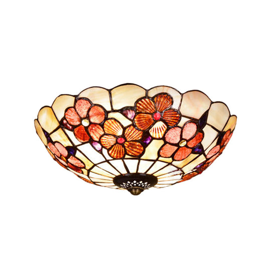Flushmount Tiffany Shell Ceiling Light Fixture With Peony Pattern Pink 3/4 Bulbs Various Sizes