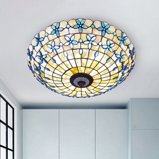 Blue Mediterranean Flush Light With 3/4 Shell Heads - 16’/21’ Width