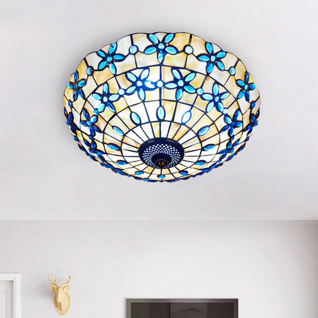 Blue Mediterranean Flush Light With 3/4 Shell Heads - 16/21 Width