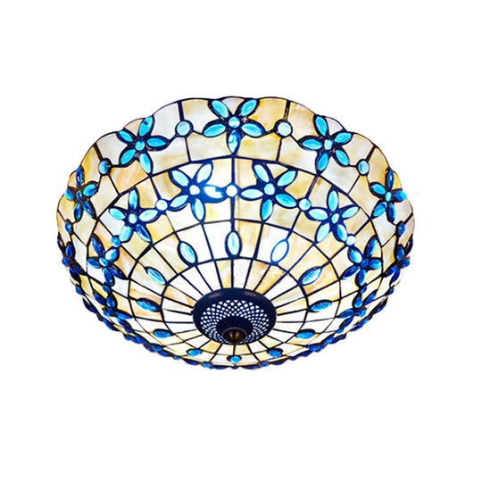 Blue Mediterranean Flush Light With 3/4 Shell Heads - 16’/21’ Width