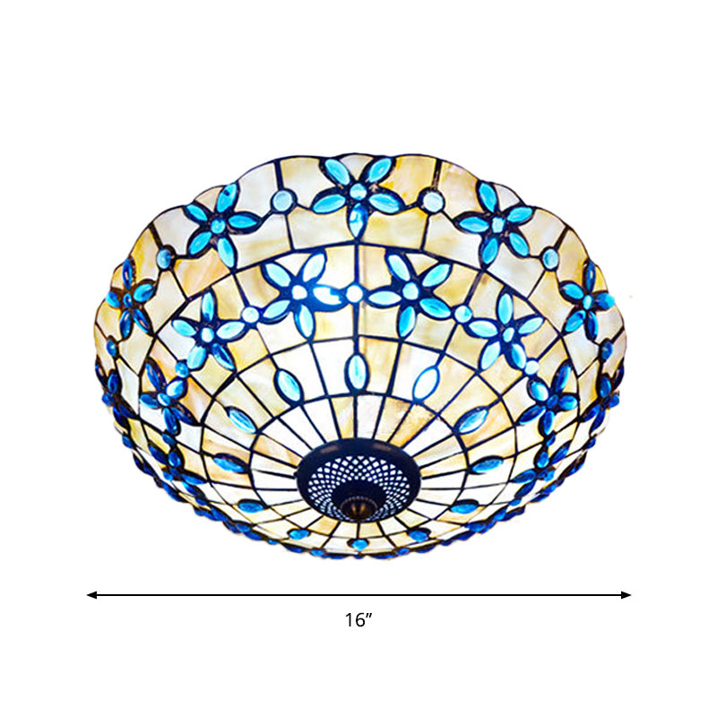 Blue Mediterranean Flush Light With 3/4 Shell Heads - 16/21 Width