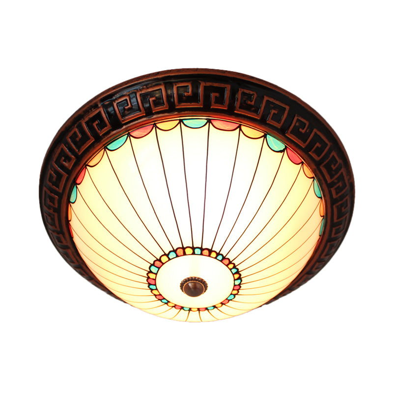 Bronze 2 - Bulb Baroque White Glass Dome Ceiling Flush Mount With Scalloped Edge