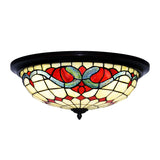Baroque Style Led Ceiling Light For Bedroom - Stained Glass Black Flushmount Bowl Shape