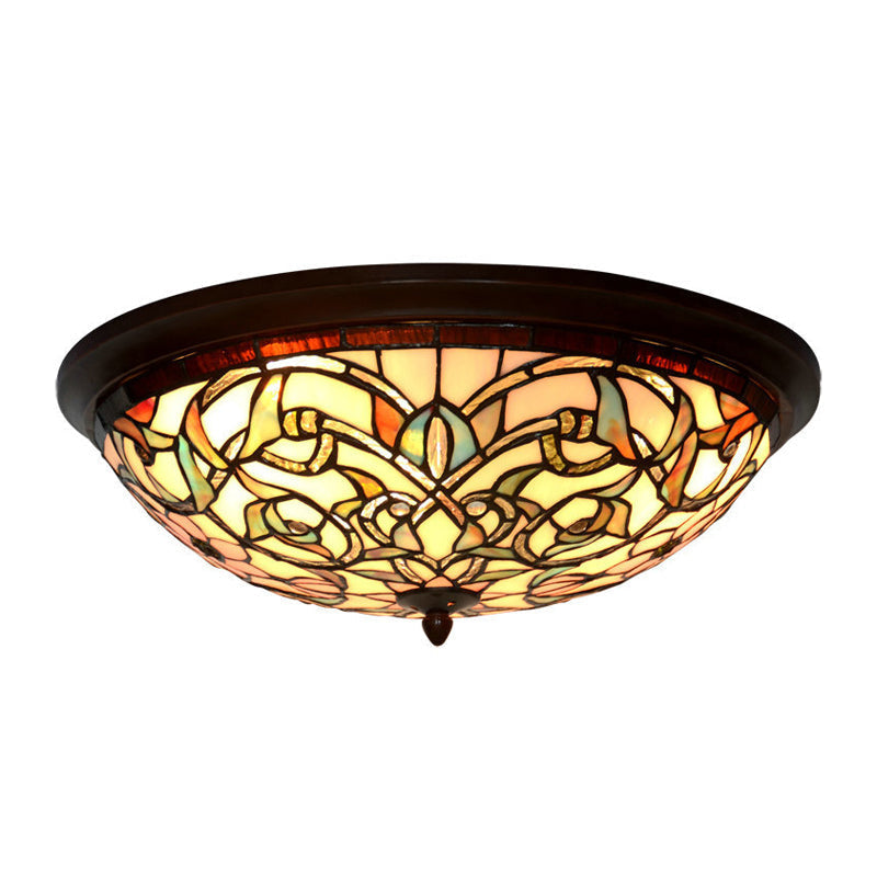 Black - Led Ceiling Flush Mount - Tiffany Cut Glass Swirl Flower Lighting