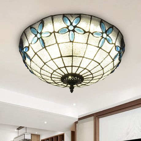 Baroque 3-Head Cut Glass Clear/Textured White Flushmount Ceiling Light Sky Blue-White