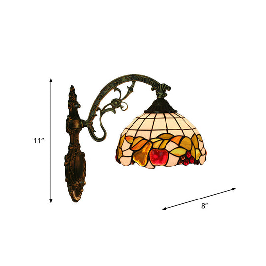 Tiffany Hand-Cut Glass Wall Mounted Lamp With Bronze Sconce - Fruit Pattern Bowl Shade 1-Bulb Light