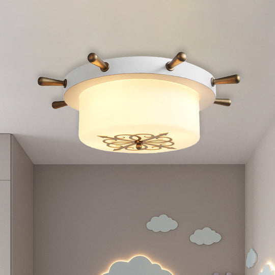 Opal Glass Drum Flush Mount Fixture - 3 Bulbs White/Light Blue/Blackish Green