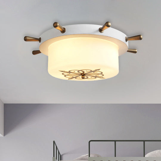 Opal Glass Drum Flush Mount Fixture - 3 Bulbs White/Light Blue/Blackish Green