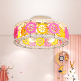 Semi Flush Elephant/Boat/Rudder Lamp With Drum Design For Kids - 5-Light Wood Fixture In Pink/Yellow