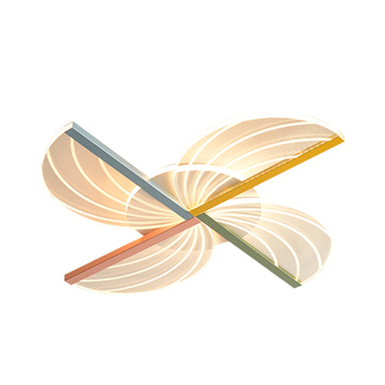 Modern Nordic Led Flush Bedroom Lamp In White With Clear Acrylic And Windmill Design