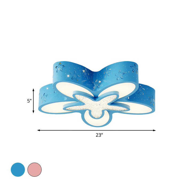 Flower - Shaped Led Cartoon Flush Ceiling Light For Kids’ Bedrooms In Pink/Blue