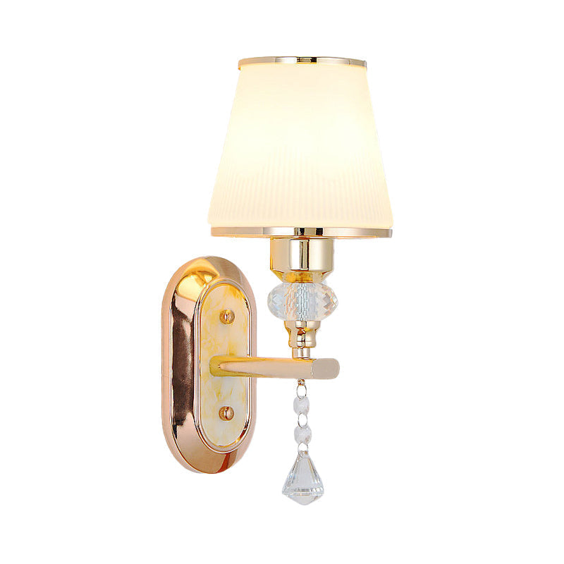 Minimalist Gold Barrel Wall Lamp With Frosted Glass & Diamond Crystal Drop - 1/2 Head Lighting