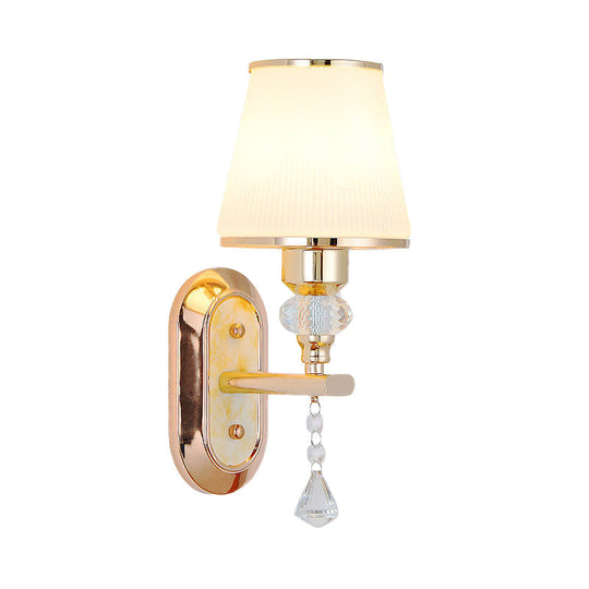 Minimalist Gold Barrel Wall Lamp With Frosted Glass & Diamond Crystal Drop - 1/2 Head Lighting