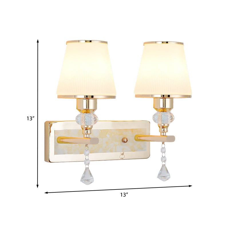 Minimalist Gold Barrel Wall Lamp With Frosted Glass & Diamond Crystal Drop - 1/2 Head Lighting