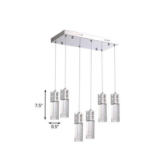 Modern Crystal Square Tube Ceiling Light - Chrome Finish 6-Light Led Pendulum Lamp