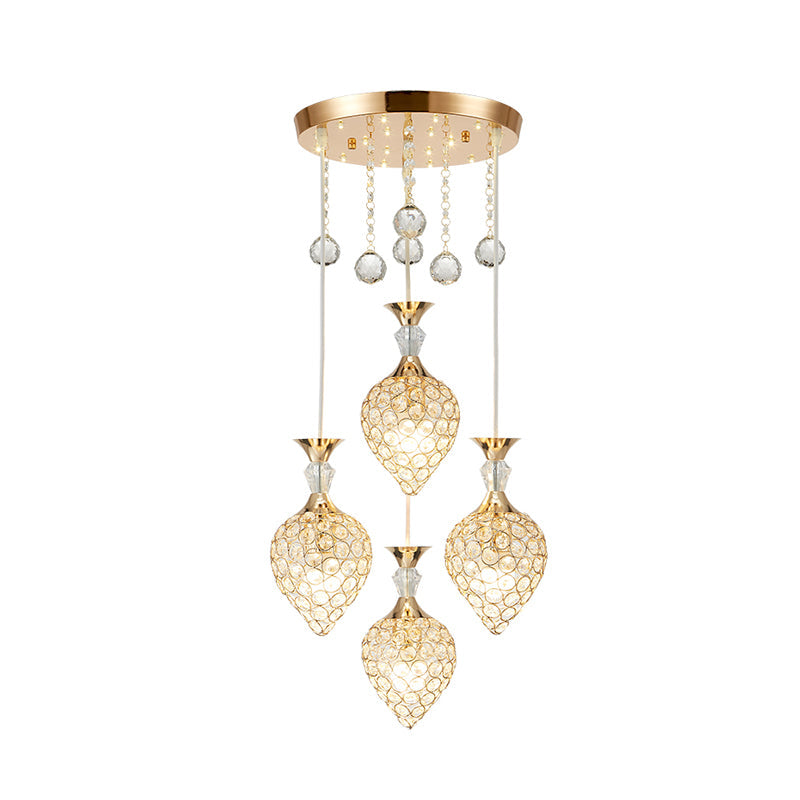 Modernist Gold Finish Crystal Teardrop Cluster Pendant Ceiling Light