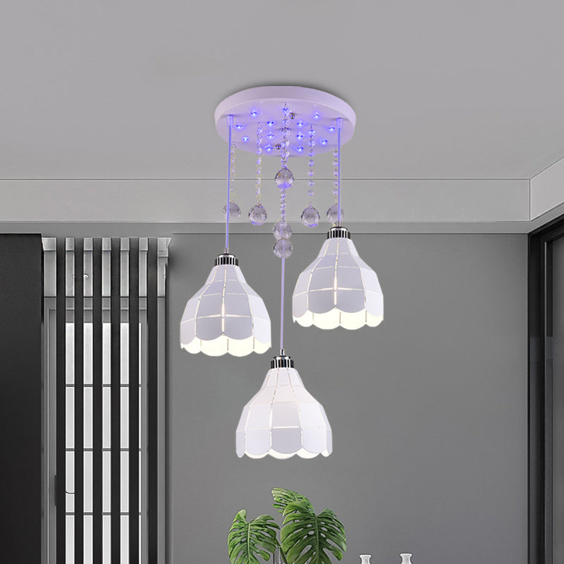 Metal Dome Pendant Light With 3 Bulbs White Finish Simple Ceiling Suspension Lamp