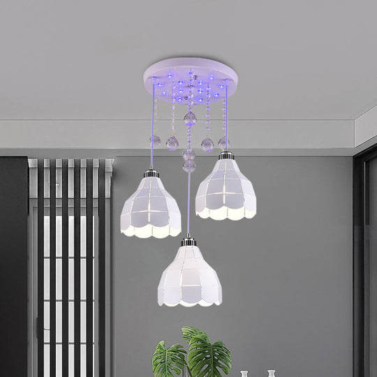 Metal Dome Pendant Light With 3 Bulbs White Finish Simple Ceiling Suspension Lamp
