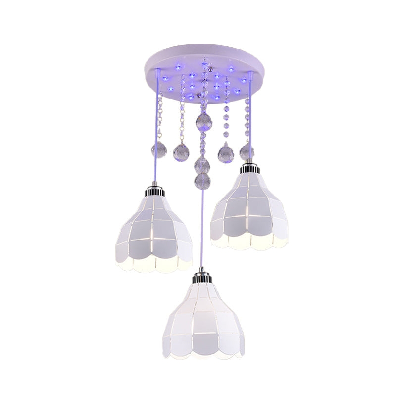 Metal Dome Pendant Light With 3 Bulbs White Finish Simple Ceiling Suspension Lamp