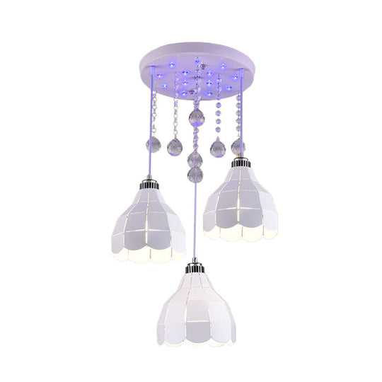 Metal Dome Pendant Light With 3 Bulbs White Finish Simple Ceiling Suspension Lamp
