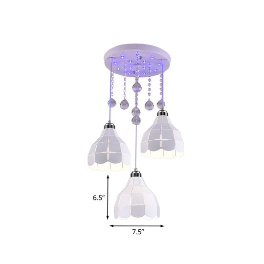 Metal Dome Pendant Light With 3 Bulbs White Finish Simple Ceiling Suspension Lamp