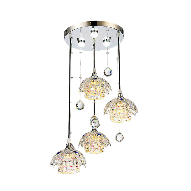 Contemporary Crystal Pendant Light With Chrome Finish And Down Lighting - 4 Cylinder Cluster Style