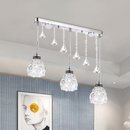 Sleek Silver Floral Down Lighting Crystal Glass Pendant Lamp For Dining Table
