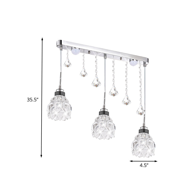 Sleek Silver Floral Down Lighting Crystal Glass Pendant Lamp For Dining Table