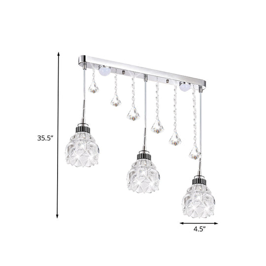 Sleek Silver Floral Down Lighting Crystal Glass Pendant Lamp For Dining Table