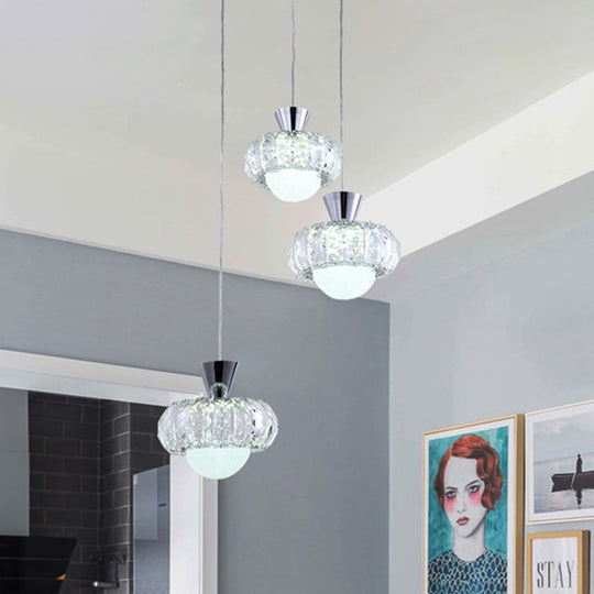 Modern Crystal Cluster Pendant Light With 3 Heads In Chrome For Dining Table