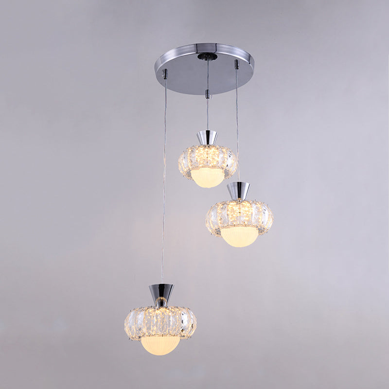 Modern Crystal Block Doughnut Cluster Pendant Light In Chrome For Dining Table
