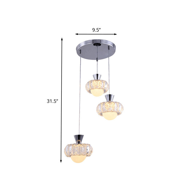Modern Crystal Cluster Pendant Light With 3 Heads In Chrome For Dining Table