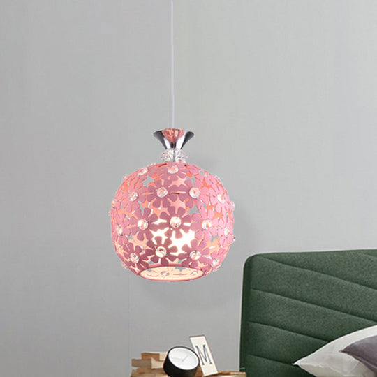 Minimalist Iron Ceiling Pendant Light - Pink Finish With Sphere Design 1 Bulb Floret Drop Fixture