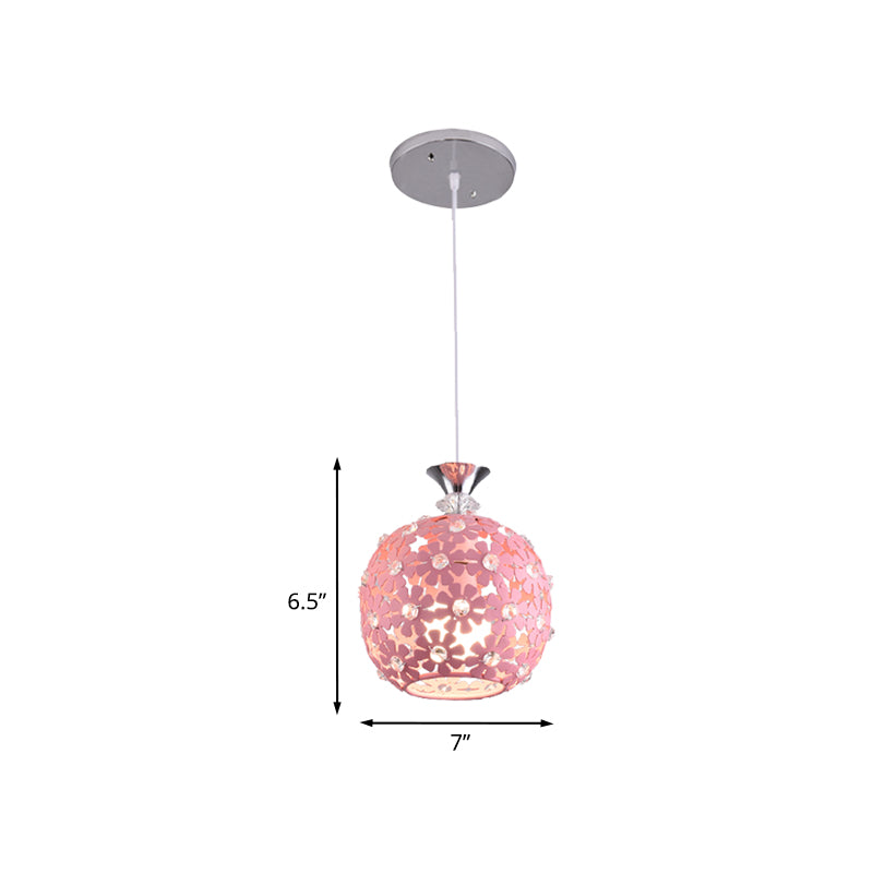 Minimalist Iron Ceiling Pendant Light - Pink Finish With Sphere Design 1 Bulb Floret Drop Fixture