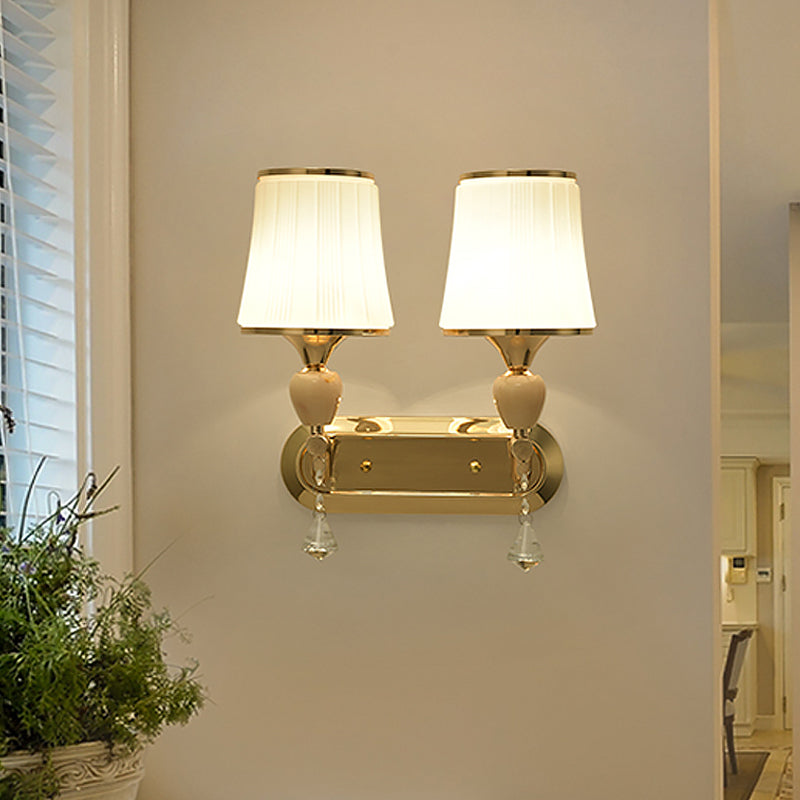 Gold Modernist Bell Wall Sconce Lighting With Glass Shade For Living Room