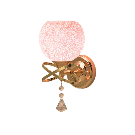 Diamond Sconce Crystal Wall Lamp With Pink Cracked Glass Shade - Post Modern 1-Light Fixture