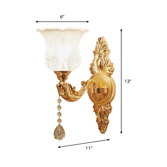 Modernist Crystal Shade Gold Wall Sconce: Elegant Bell Flower Design 1-Light Living Room Lamp