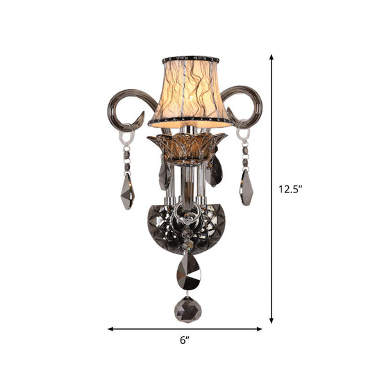 Modernist Smoke Grey Crystal Conical Sconce Light: Wall Mounted Lighting For Living Room (1/2