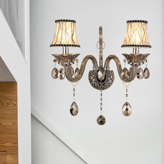 Modernist Smoke Grey Crystal Conical Sconce Light: Wall Mounted Lighting For Living Room (1/2