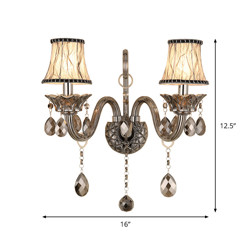 Modernist Smoke Grey Crystal Conical Sconce Light: Wall Mounted Lighting For Living Room (1/2