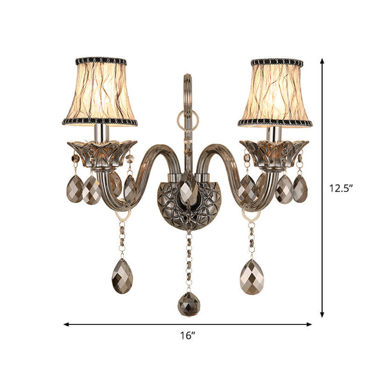 Modernist Smoke Grey Crystal Conical Sconce Light: Wall Mounted Lighting For Living Room (1/2
