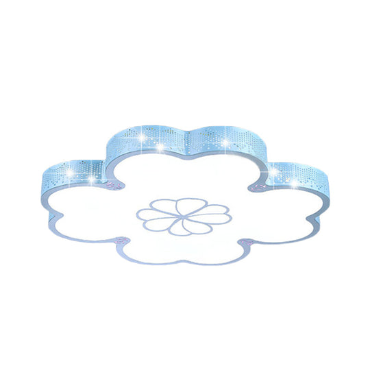 Ultrathin Acrylic Led Bedroom Flush Mount Lamp With Cartoon Flower Design In White/Blue