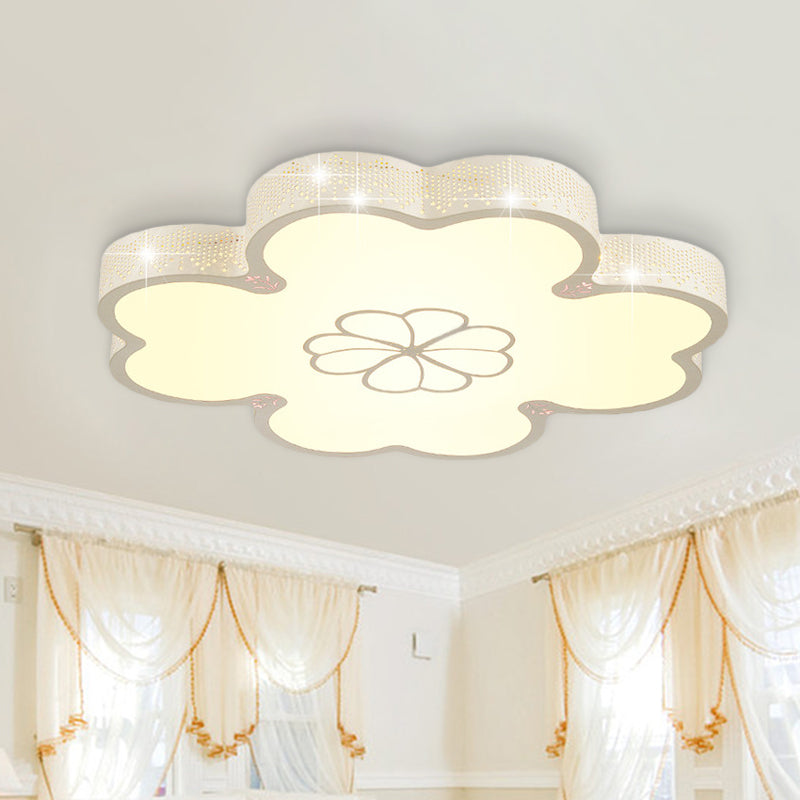 Ultrathin Acrylic Led Bedroom Flush Mount Lamp With Cartoon Flower Design In White/Blue White